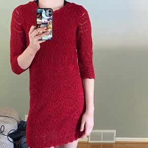 Red long 3/4 sleeve dress